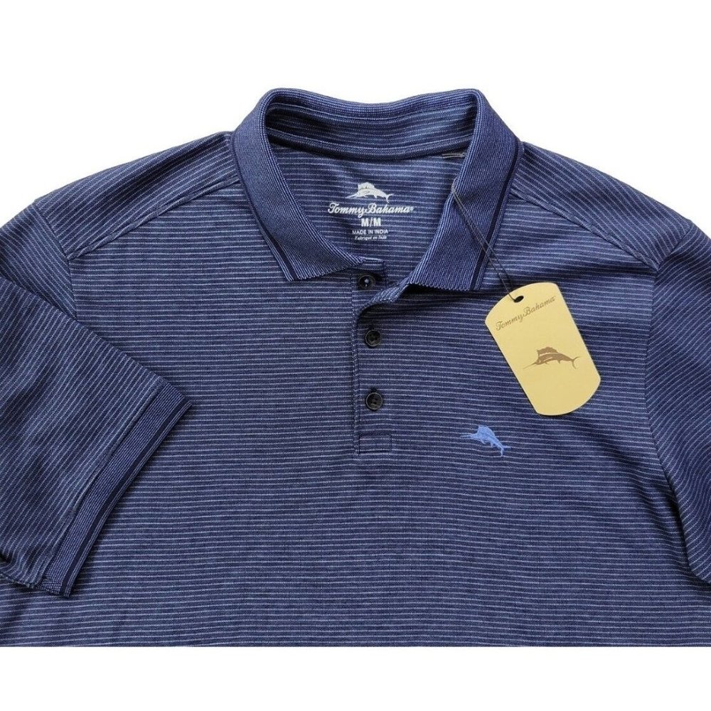 NEW Tommy Bahama Coastline Men's Navy Stripe Polo Lightweight Breathable Golf SS